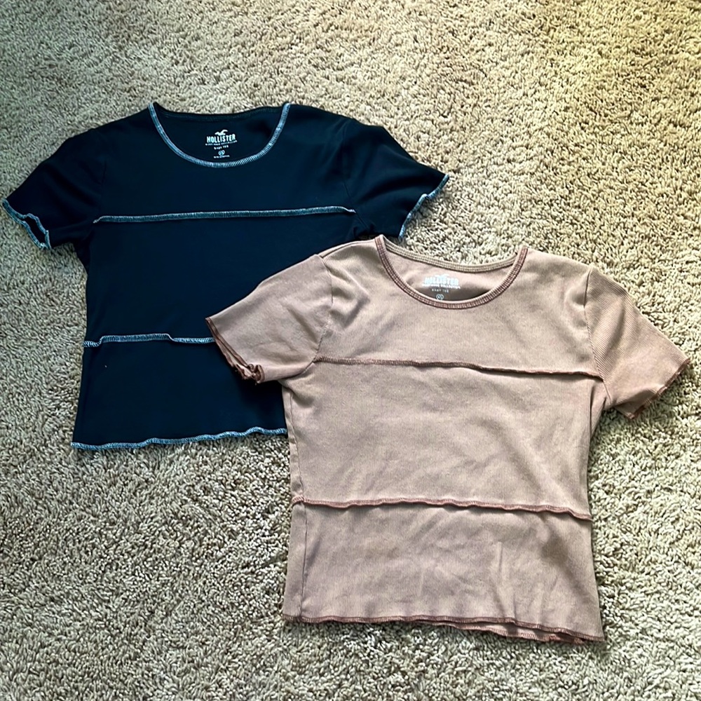 hollister baby tee duo, size XS, tan and black